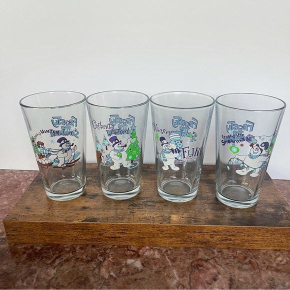 FROSTY THE SNOWMAN 4 Piece Glasses COLLECTOR'S SERIES THICK PINT GLASS SET 16oz - Picture 10 of 10
